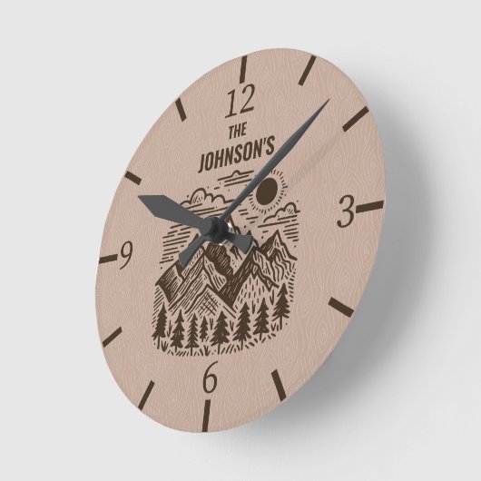 Aangepaste rustieke moderne bergen ronde klok (Hoek)