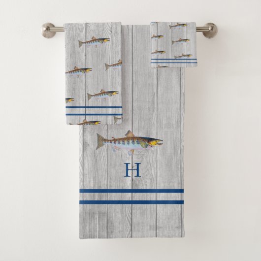 Aangepaste Rustieke Nautische Blauwe Zalm Grijs Ho Bad Handdoek (Insitu)