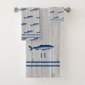 Aangepaste Rustieke Nautische Haai Blauw Grijs Hou Bad Handdoek (Insitu)