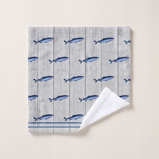 Aangepaste Rustieke Nautische Haai Blauw Grijs Hou Bad Handdoek (Wasdoekje)
