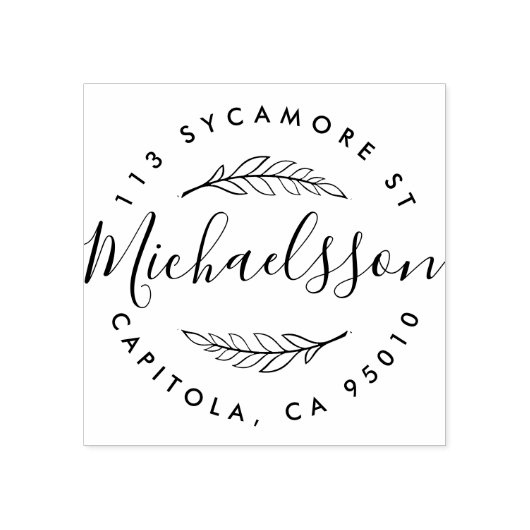 Aangepaste rustieke Script Laurel krans retour adr Rubberstempel (Afrduk)