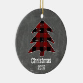 Aangepaste Rustige Red Pset Tree & Chalkboard foto Keramisch Ornament (Rechts)