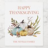 Aangepaste Rustische Herfst Pumpkins Thanksgiving Wijn Etiket (Enkel label)
