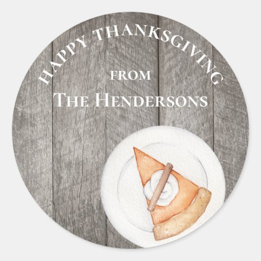 Aangepaste Rustische Thanksgiving Pumpkin Pie Ronde Sticker (Voorkant)