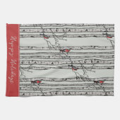 Aangepaste Sage Berkenbomen en Rode Kardinaal Voge Theedoek (Horizontaal)