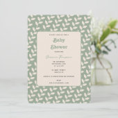 Aangepaste Sage Green 70s Retro Leaf Baby shower Kaart (Staand voorkant)