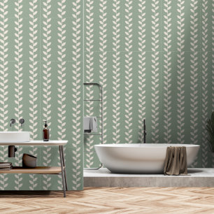 Aangepaste Sage Green 70s Retro Leaf Patroon Behang