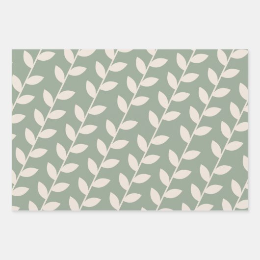 Aangepaste Sage Green 70s Retro Leaf Patroon Inpakpapier Vel (Voorkant)