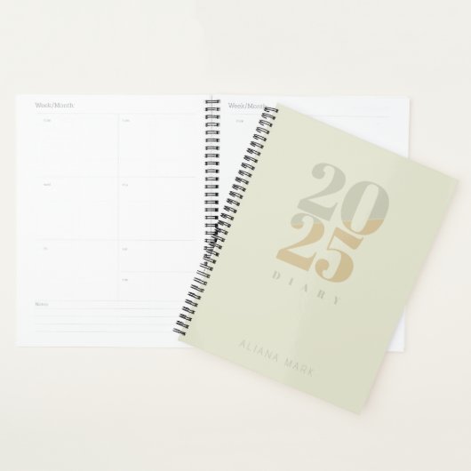 Aangepaste Sage Green Minimal 2025 Kalender Planne Planner (Display)