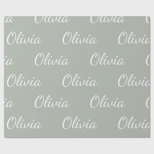 Aangepaste Sage Green Pastel Script Name Cadeaupapier (Vlak)