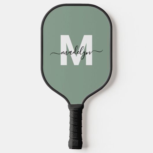 Aangepaste Sage Groen Moderne Naam Monogram Pickleball Paddle (Achterkant)