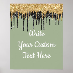 Aangepaste Sage Groene Gouden Glitter Verjaardag F Poster