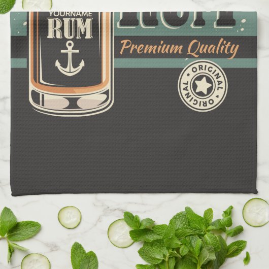 Aangepaste Sailor Rum Liquor Bottle Retro-teken Theedoek (Gevouwen)