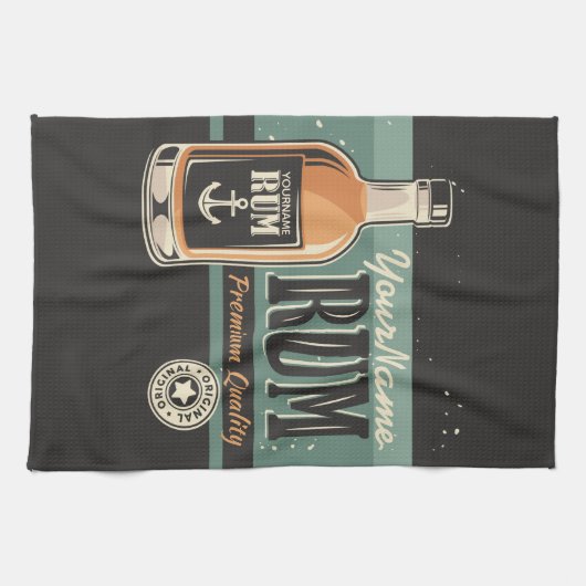 Aangepaste Sailor Rum Liquor Bottle Retro-teken Theedoek (Horizontaal)