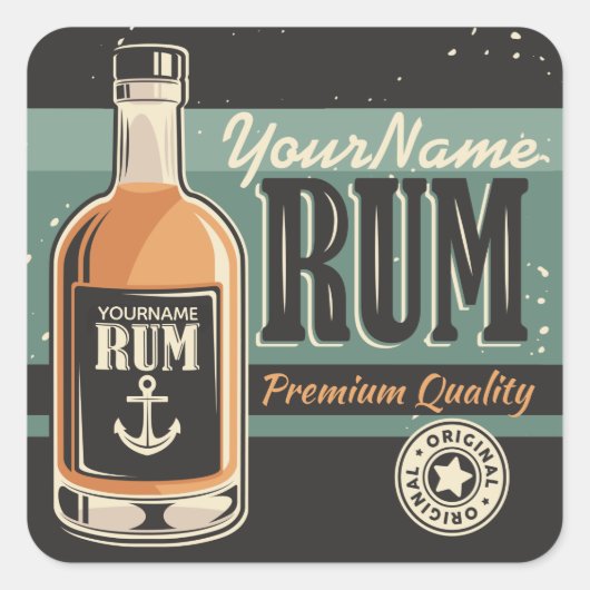 Aangepaste Sailor Rum Liquor Bottle Retro-teken Vierkante Sticker (Voorkant)