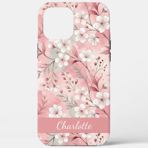 Aangepaste Sakura bloem patroon roze iPhone 12 Pro Max Hoesje