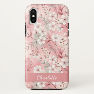 Aangepaste Sakura bloem patroon roze iPhone X Hoesje