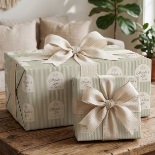 Aangepaste saliegroene gestreepte bruid- en bruide cadeaupapier