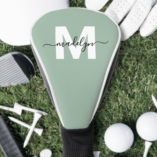 Aangepaste saliegroene initiële naammonogram golfheadcover