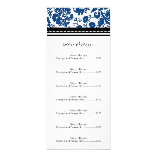 Aangepaste Salon Rack-kaarten Blauw zwart Damasje Reclamekaart (Achterkant)