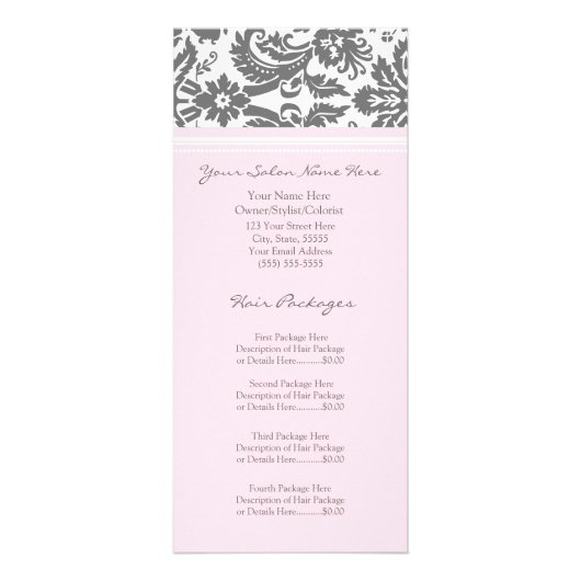 Aangepaste Salon Rack Kaarten Roze Grijs Damask (Voorkant)