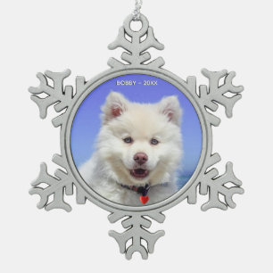Aangepaste Samojeed Honden Foto Tin Sneeuwvlok Ornament