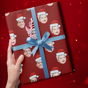 Aangepaste Santa Hat Face Christmas Gift 2 foto's Cadeaupapier