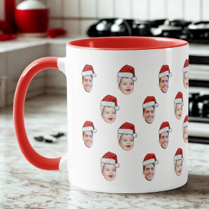 Aangepaste Santa Hat Face Christmas Gift 2 foto's Mok