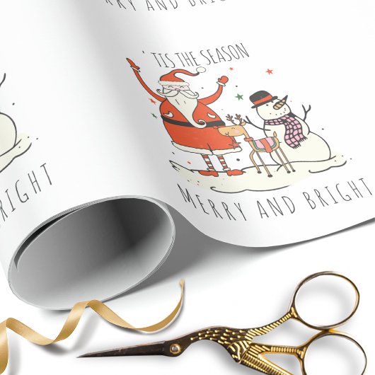 Aangepaste Santa Snowman rendier vrolijk en helder Cadeaupapier