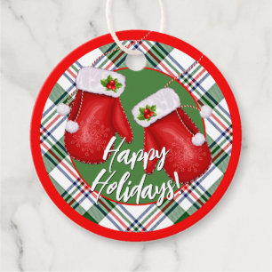 Aangepaste Santas Mittens op rood groen spelpatroo Bedankjes Labels