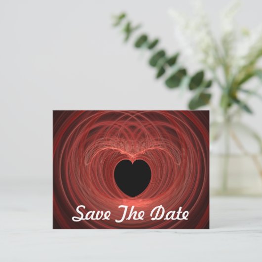 Aangepaste Save the Date Red Spiraled Heart Briefkaart (Staand voorkant)