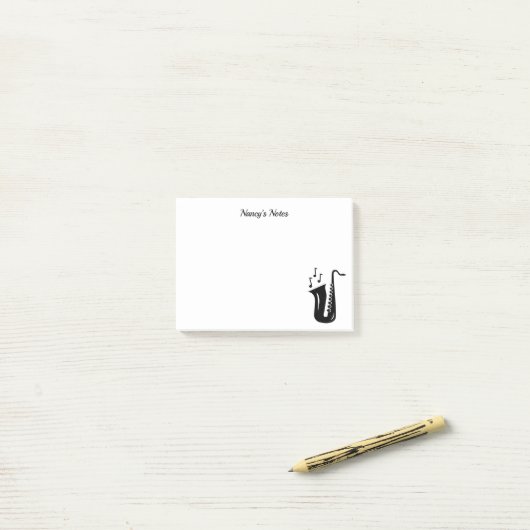 Aangepaste saxofone post met saxofonist post-it® notes (Op bureau)