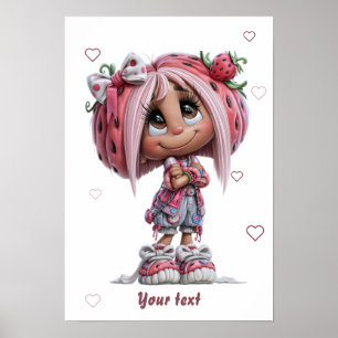 Aangepaste Schattige Aardbeien Meisje Poster