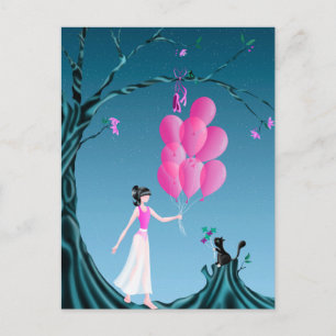 Aangepaste Schattige Ballerina en Kat Nachtelijke  Briefkaart