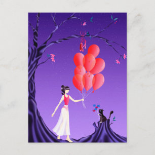 Aangepaste Schattige Ballerina en Kat Nachtelijke Briefkaart