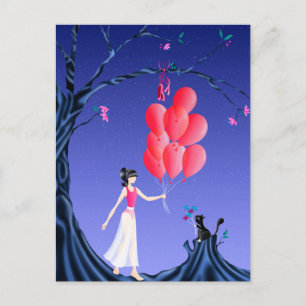 Aangepaste Schattige Ballerina en Kat Nachtelijke  Briefkaart