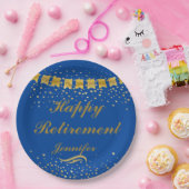 Aangepaste Schattige Blauw en goud Happy Retiremen Papieren Bordje (Feest)