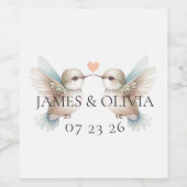 Aangepaste Schattige Hummingbird Heart Wedding Wijn Etiket (Enkel label)