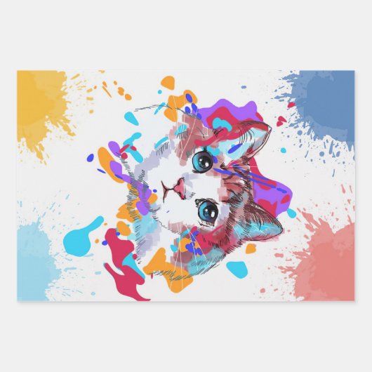 Aangepaste Schattige kat | Kleurrijke kattencadeau Inpakpapier Vel (Voorkant)