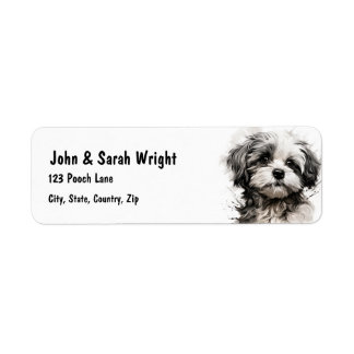 Aangepaste Schattige zwart wit puppy hond adres la Etiket