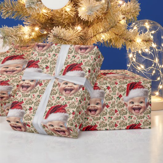 Aangepaste Schattigee Baby Face Santa Hat Kerstfot Cadeaupapier (Feestdagen)