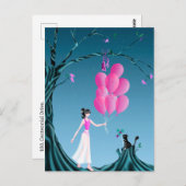 Aangepaste Schattigee Ballerina en Cat Night Sky B Briefkaart (Voorkant / Achterkant)