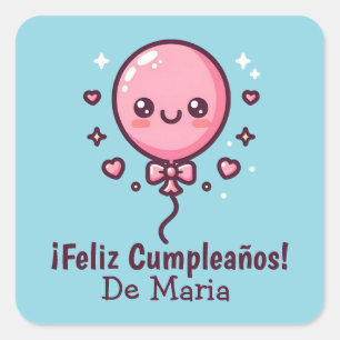 Aangepaste Schattigee Balloon Cumpleaños Verjaarda Vierkante Sticker