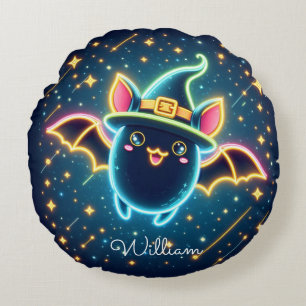 Aangepaste Schattigee Bat Witch's Pet Halloween Nu Rond Kussen