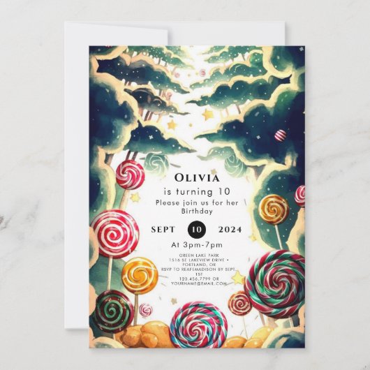 Aangepaste Schattigee Candyland Verjaardag Kaart (Voorkant)