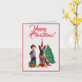 Aangepaste Schattigee Duitse herder met klein meis Kaart (Gele Bloem)