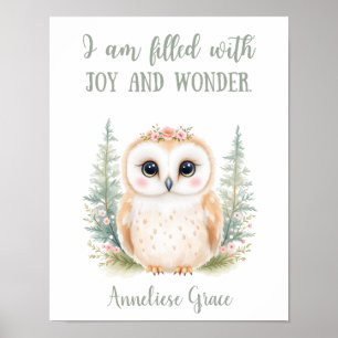 Aangepaste Schattigee Elegante Uil Woodland Animal Poster