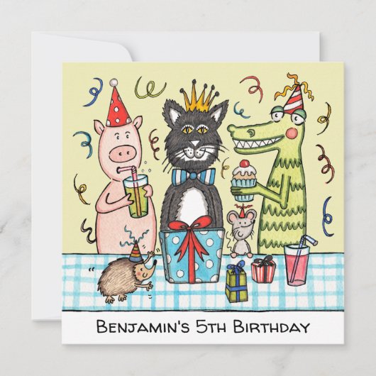 Aangepaste Schattigee feestbeesten Verjaardagsuitn (Voorkant)