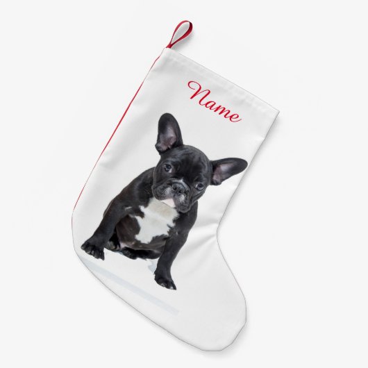 Aangepaste Schattigee Franse Bulldog Puppy Kleine Kerstsok (Voorkant (Hangend))