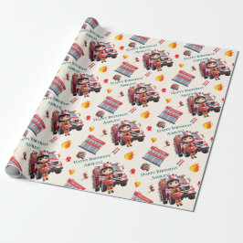 Aangepaste Schattigee Fun 3D Brandweerman Meisjes  Cadeaupapier